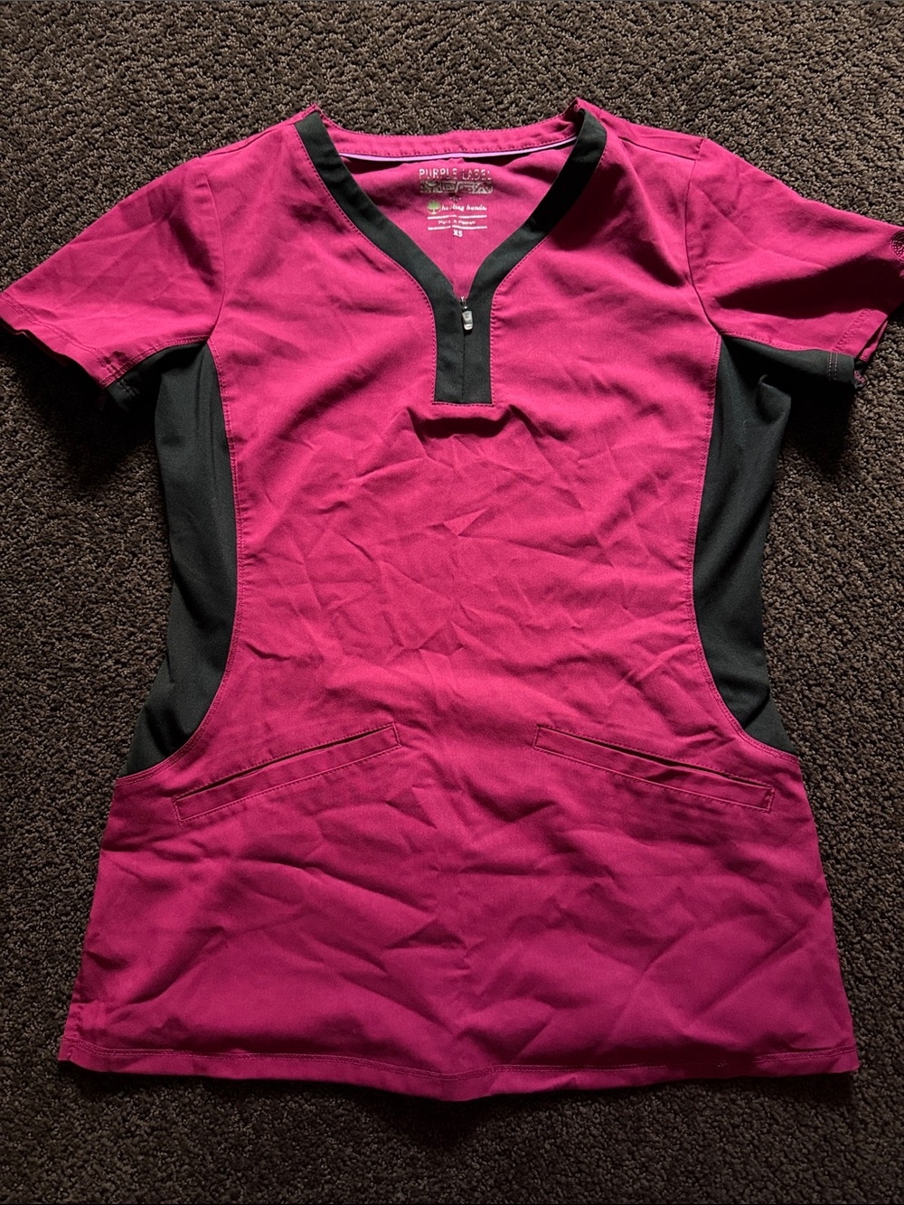 healing hands Magenta Short Sleeve Medical Top with Black Panels